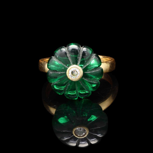 925 Sterling Silver Gold Plated Pumpkin Carved Green Stone & Zircon Ring jewelldiro