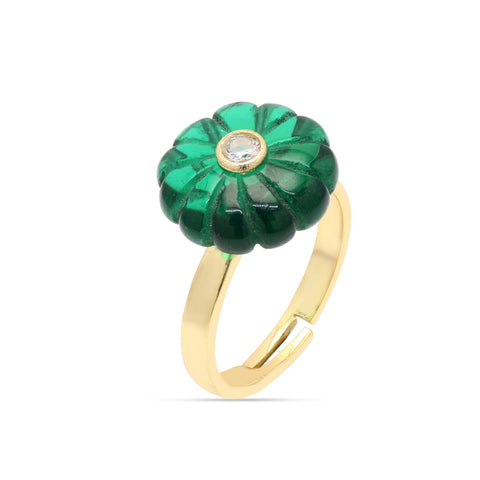 925 Sterling Silver Gold Plated Pumpkin Carved Green Stone & Zircon Ring jewelldiro