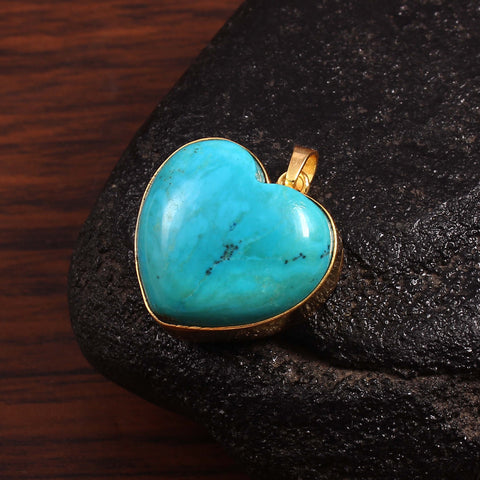 925 Sterling Silver Gold Plated Turquoise Heart Pendant jewelldiro