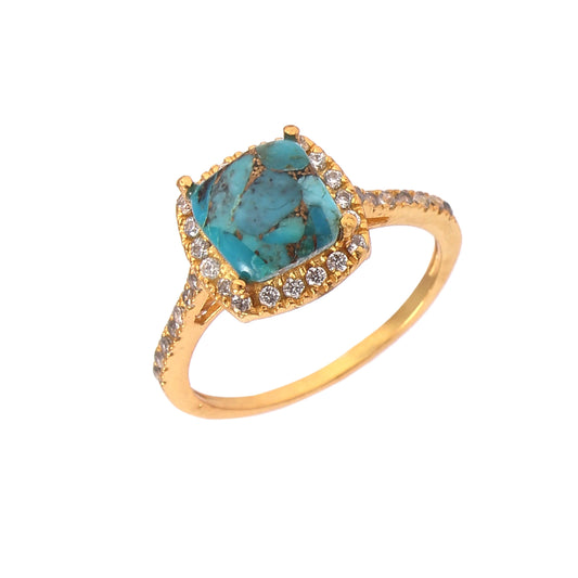 925 Sterling Silver Gold Plated Turquoise & Zircon Ring jewelldiro